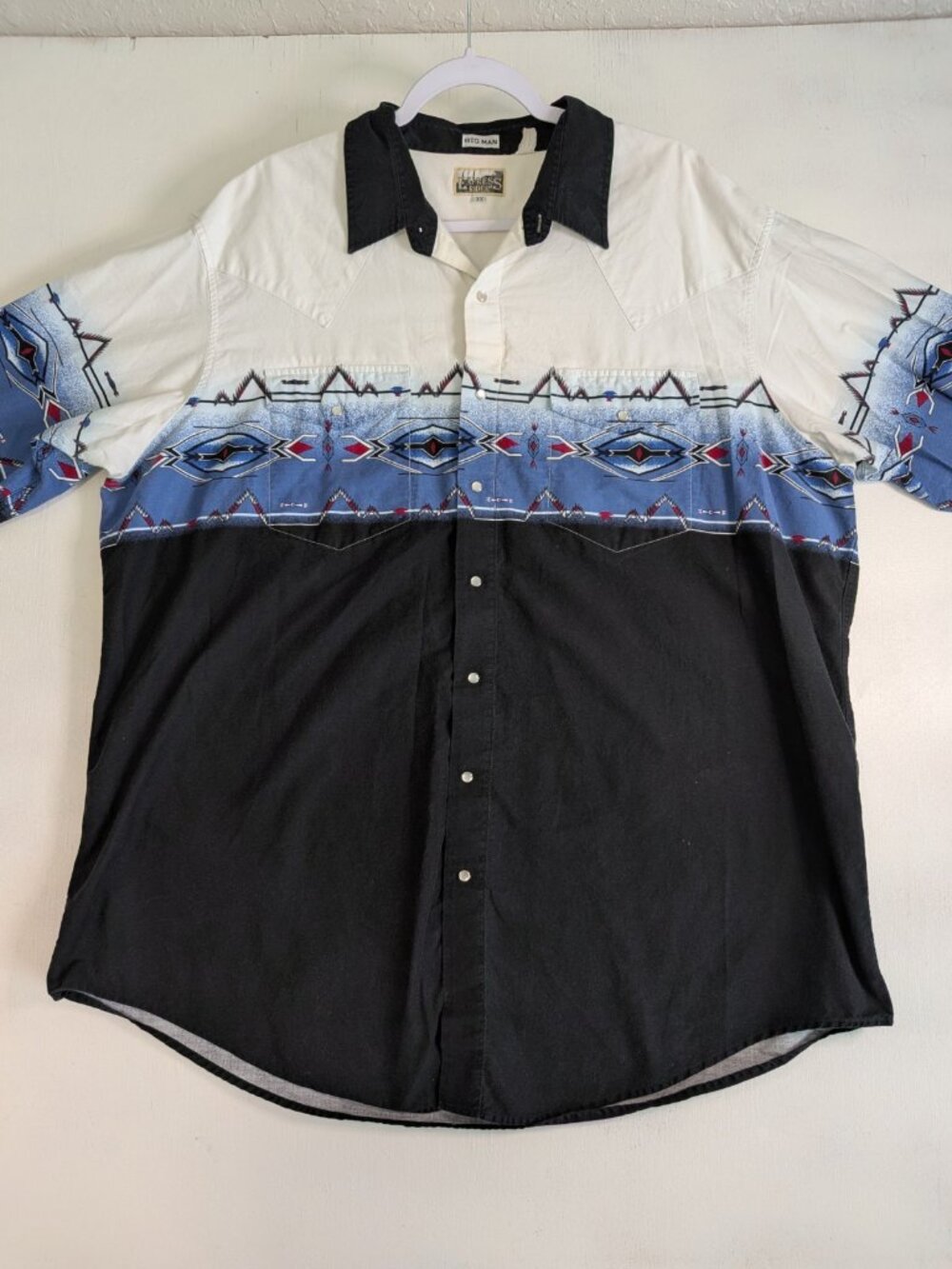 Vtg 90's Pearl Snap Shirt Express Men's Rider Blue Cowboy Western Rodeo 3XL